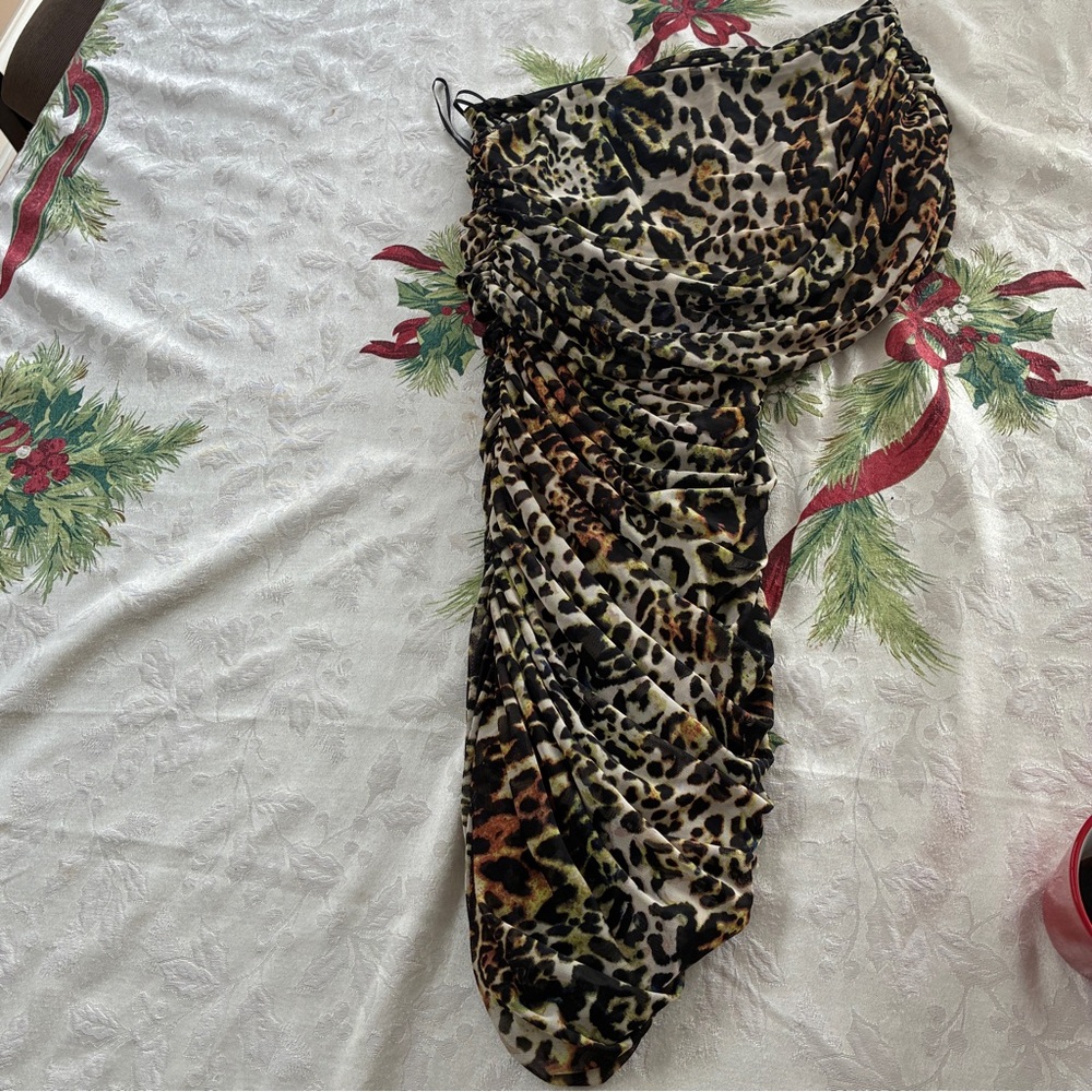 AFRM Leopard Print Asymmetrical Dress
